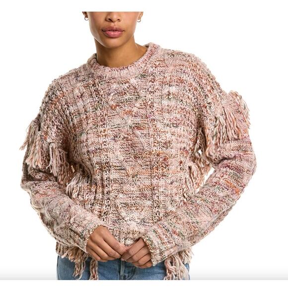 Joie Meghan Cable Knit Wool Blend Long Sleeve Fringe Sweater Size M - Picture 1 of 8